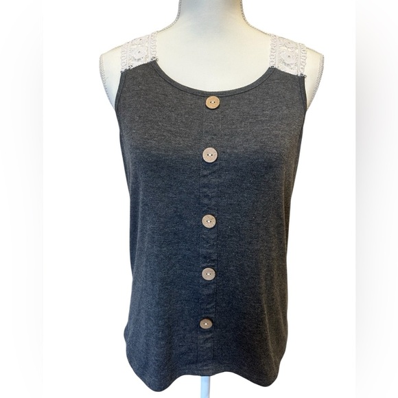 SHEIN Charcoal Gray Lace Strap Button Front Tank Top Size Medium - Picture 1 of 7